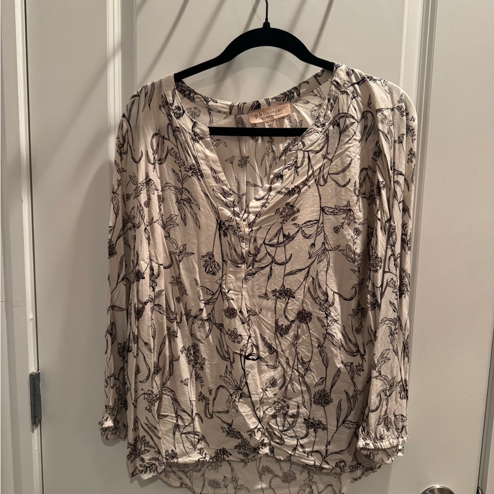 Philosophy Cream and Black Floral Blouse